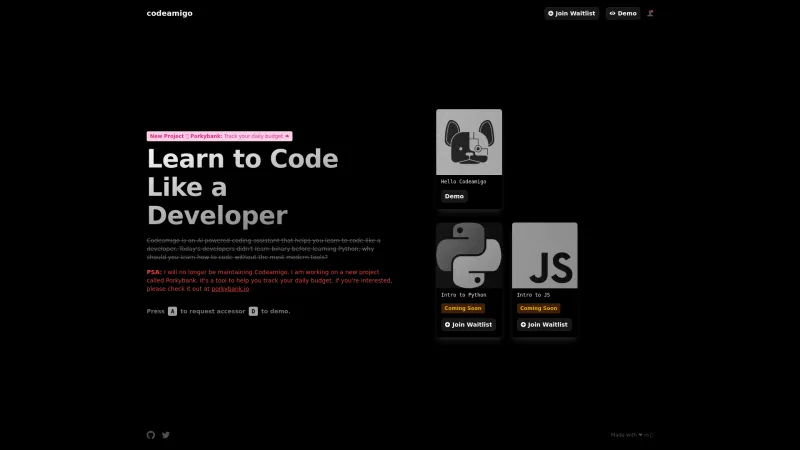 Homepage of codeamigo