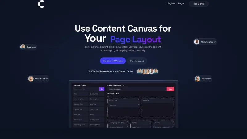 Homepage of contentcanvas