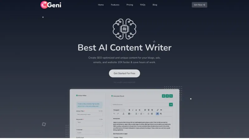 Homepage of contentgeni