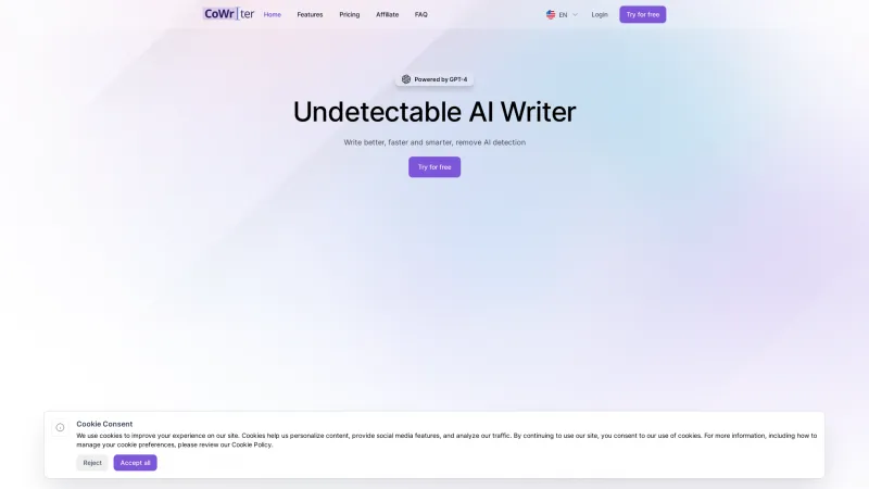 Homepage of cowriter