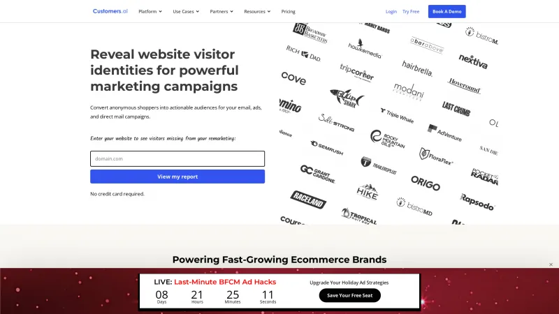 Homepage of customers