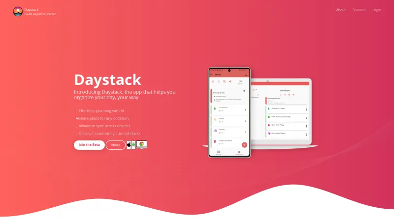 Homepage of daystack