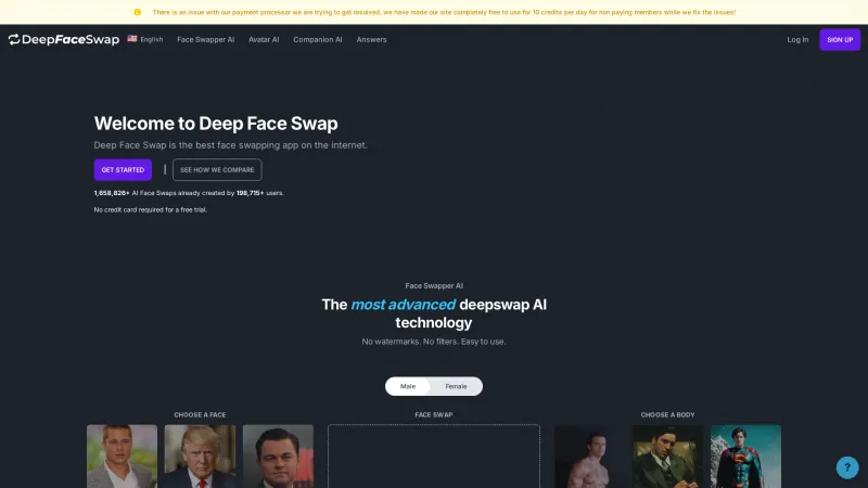 Homepage of deepfaceswap