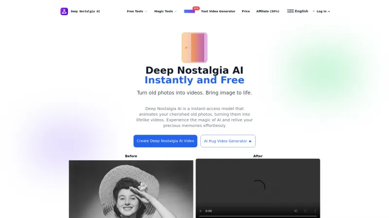 Homepage of deepnostalgia