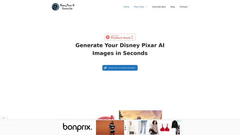 Homepage of disneypixaraigenerator