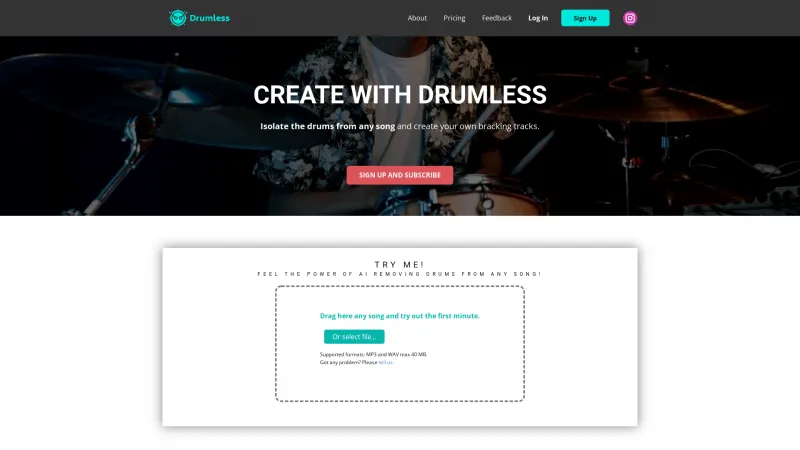 Homepage of drumless