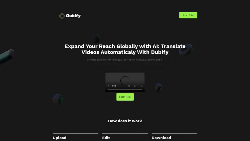 Homepage of dubify