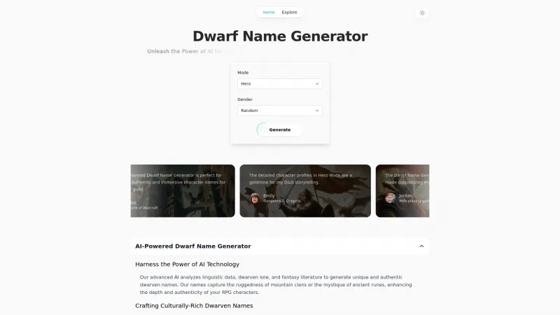 Homepage of dwarfnamegenerator