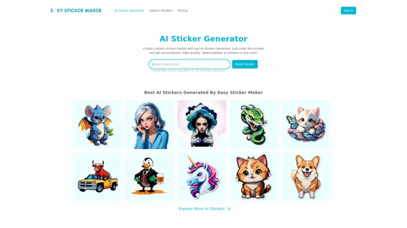 Homepage of easystickermaker