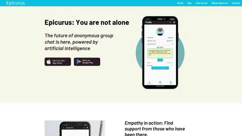 Homepage of epicurusapp