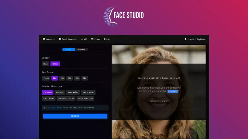 Homepage of facestudio