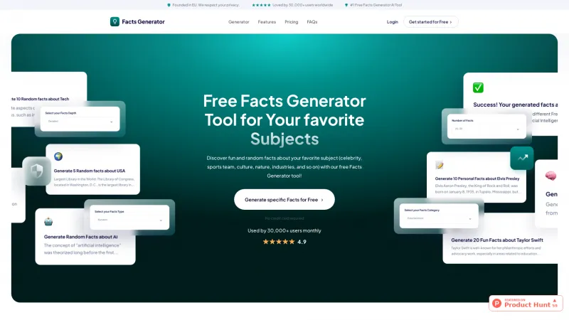 Homepage of facts-generator