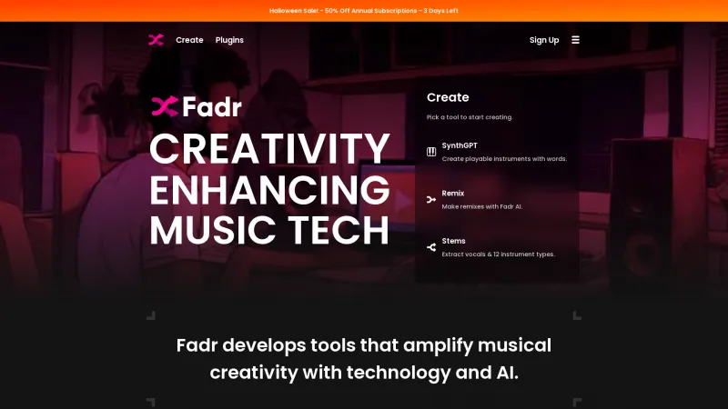 Homepage of fadr