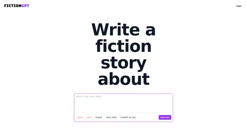 Homepage of fictiongpt