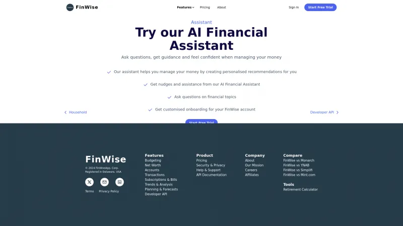 Homepage of finwiseapp