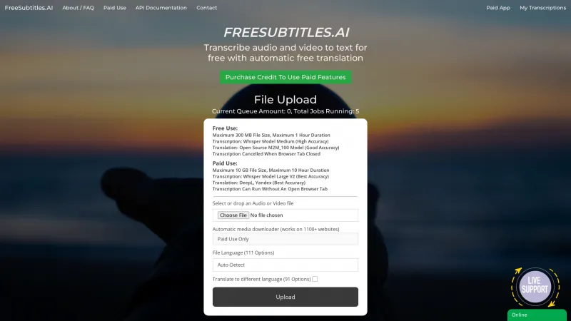 Homepage of freesubtitles