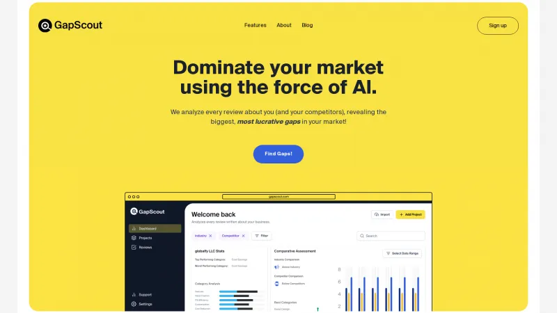 Homepage of gapscout