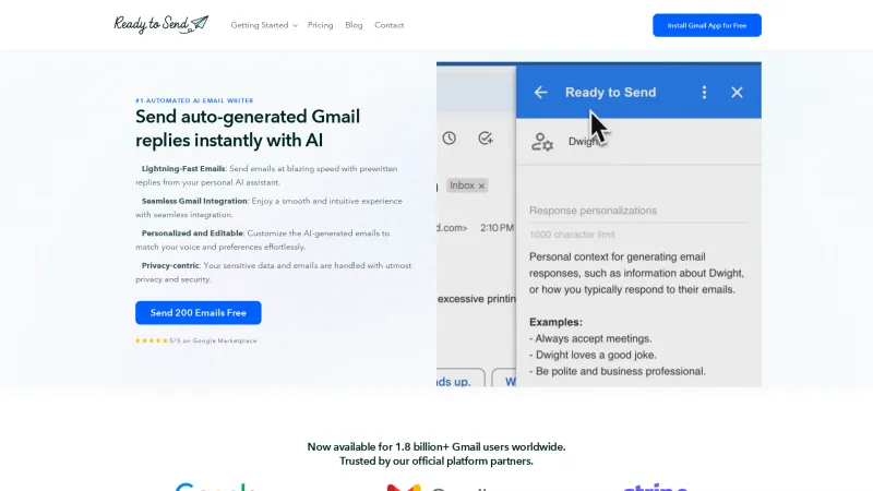 Homepage of getreadytosend