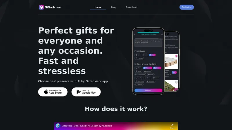 Homepage of giftadvisor-app