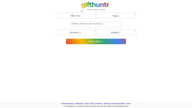 Homepage of gifthuntr