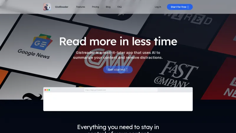 Homepage of gistreader