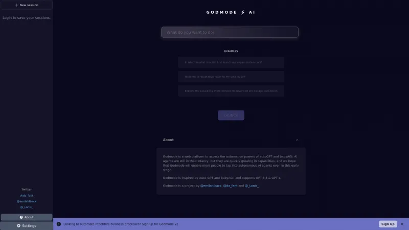 Homepage of godmode