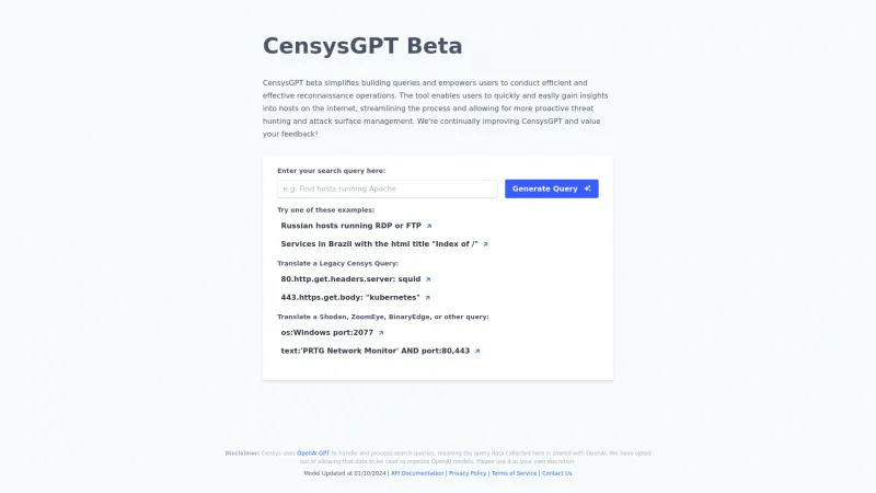 Homepage of censys