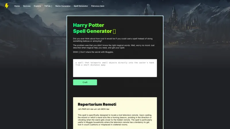 Homepage of harrypotterquiz