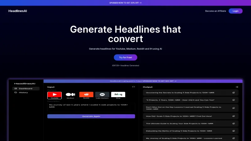 Homepage of headlinesai