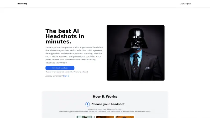 Homepage of headsnap