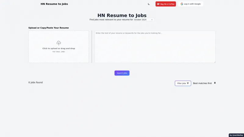 Homepage of hnresumetojobs