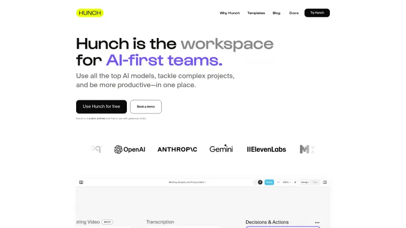 Homepage of hunch