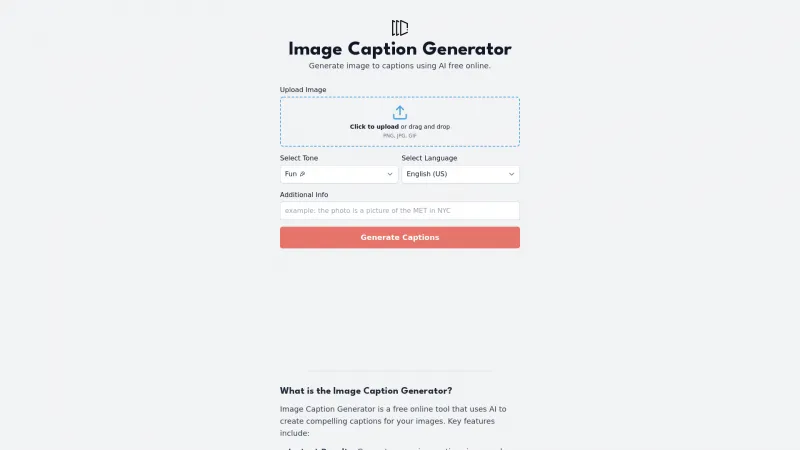 Homepage of imagecaptiongenerator