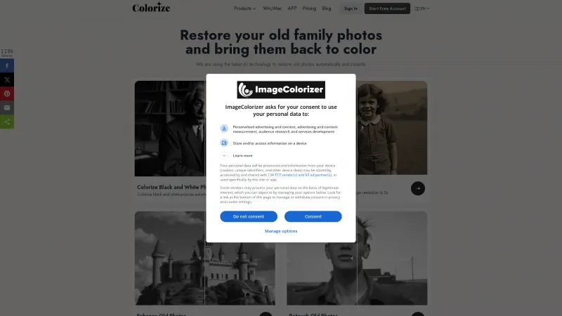 Homepage of imagecolorizer