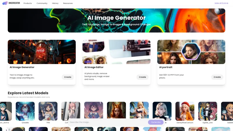 Homepage of imgcreator