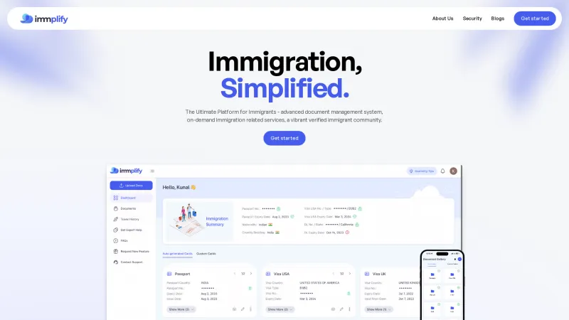 Homepage of immplify