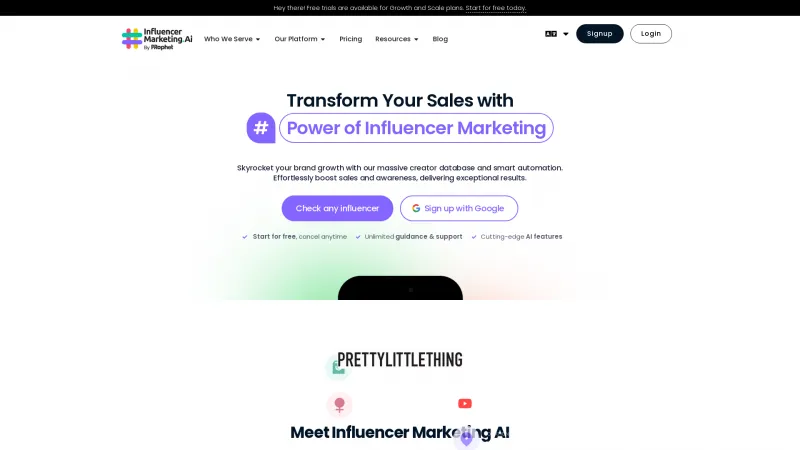 Homepage of influencermarketing