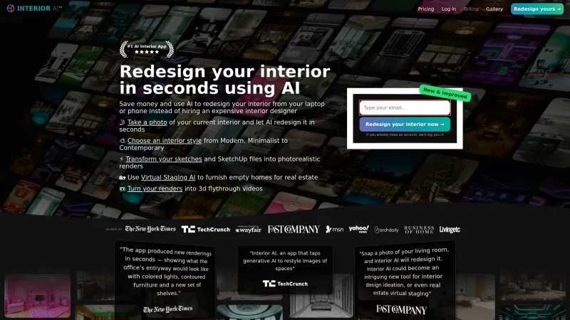 Homepage of interiorai