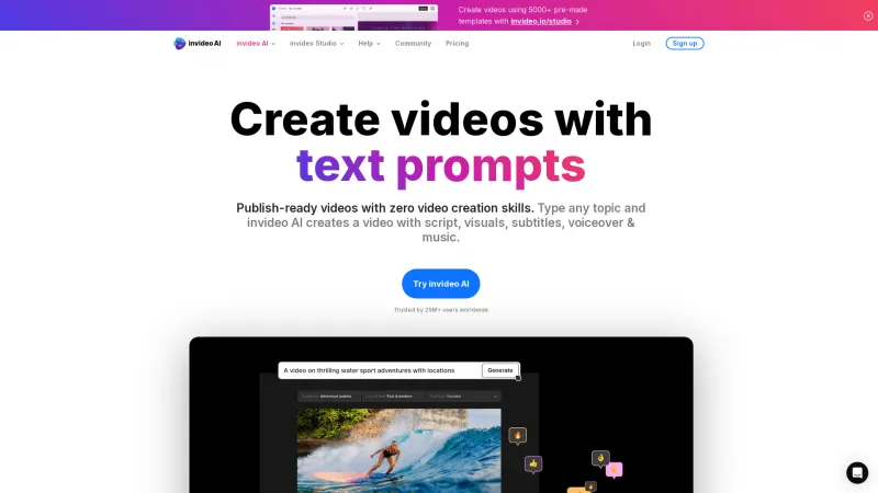 Homepage of invideo