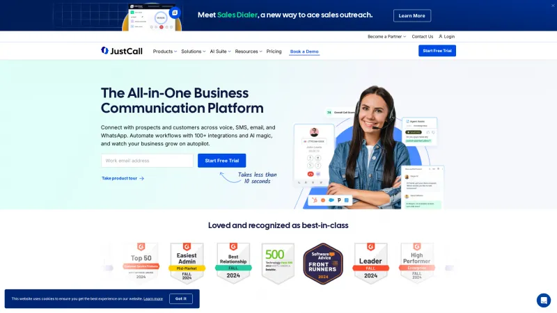 Homepage of justcall