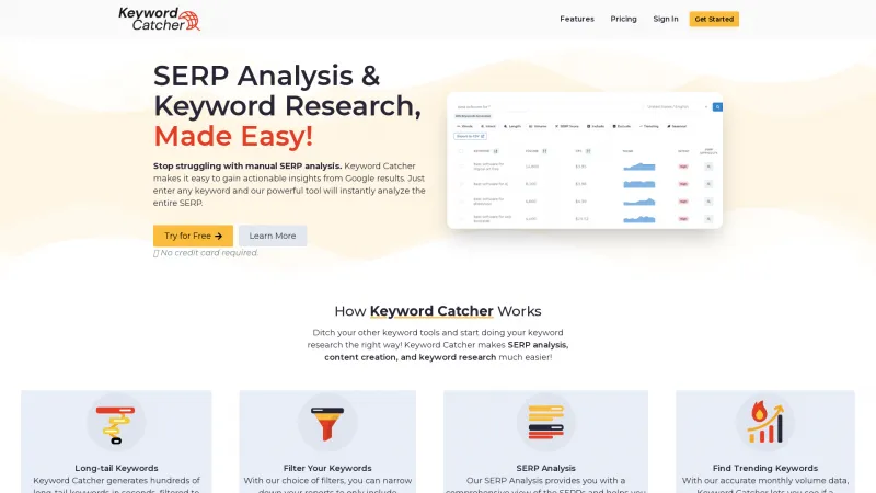 Homepage of keywordcatcher