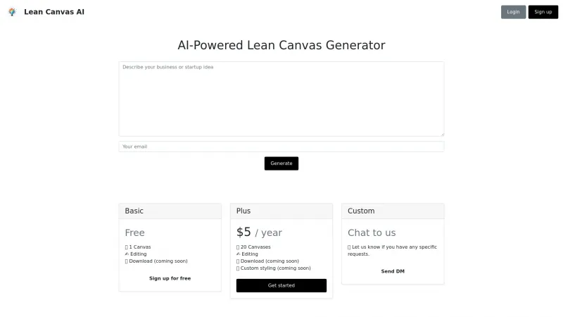 Homepage of leancanvasai