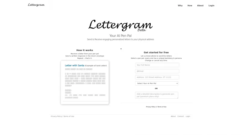 Homepage of lettergram