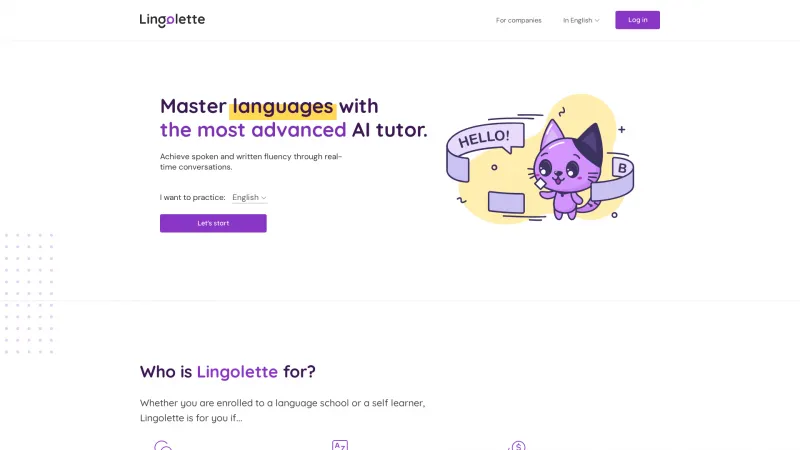 Homepage of lingolette