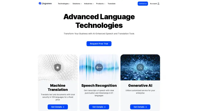 Homepage of lingvanex