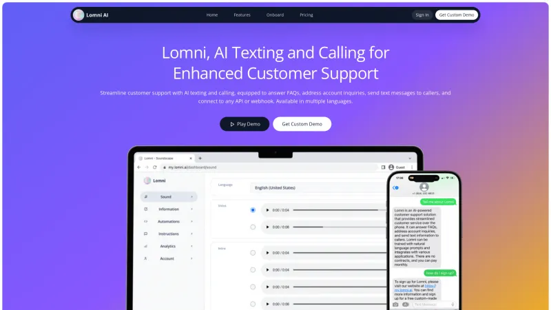 Homepage of lomni