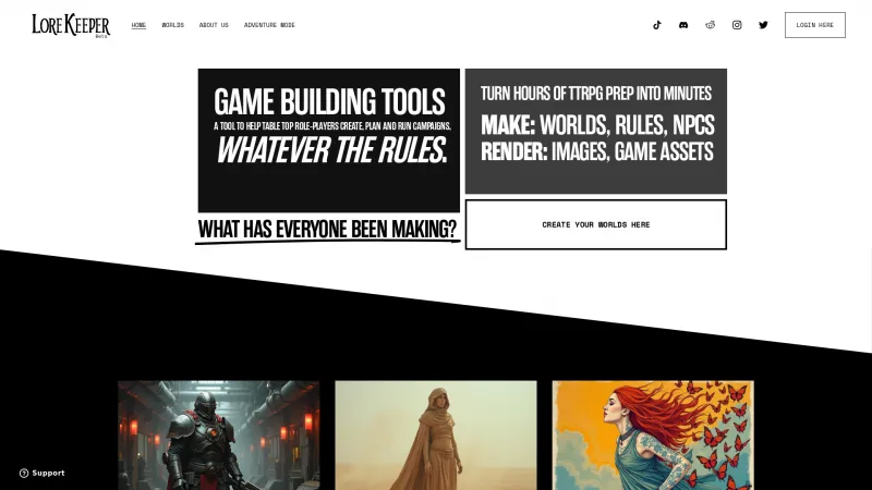 Homepage of lorekeeper