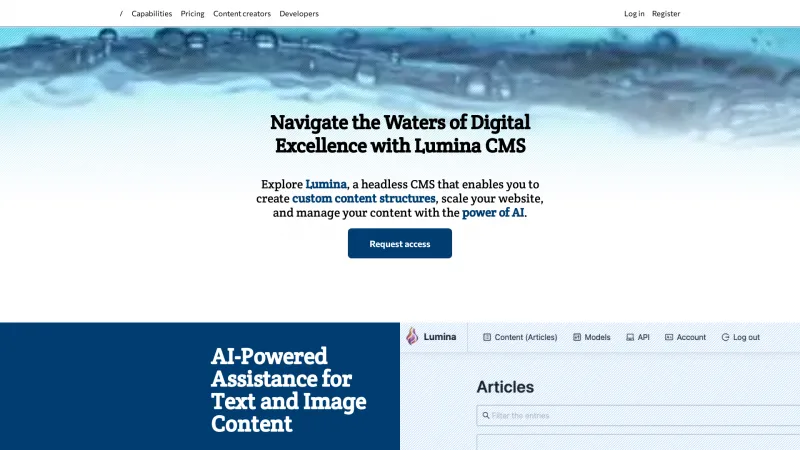 Homepage of lumina