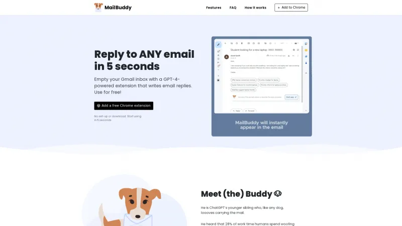 Homepage of mailbuddy