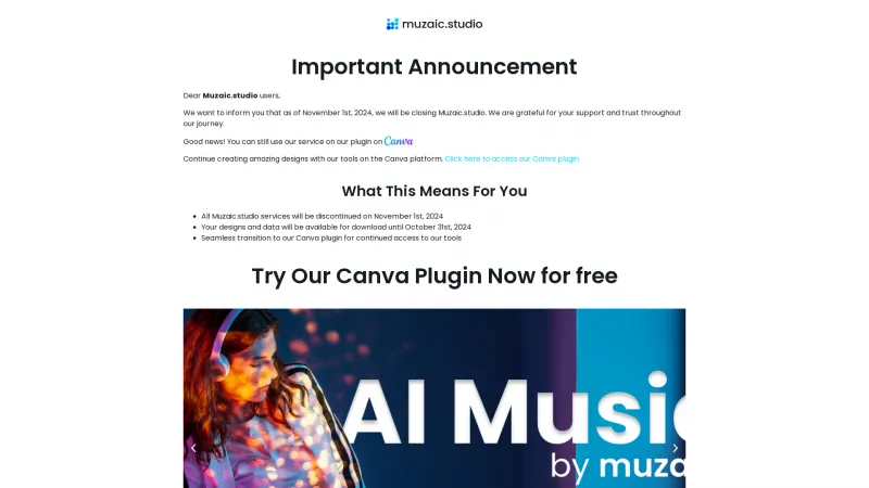 Homepage of muzaic